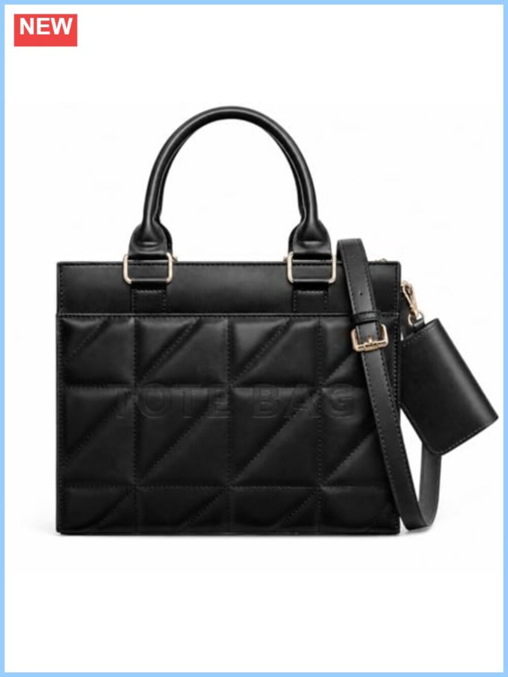 Quilted Mini Tote Bag PU Leather Top Handle Crossbody with Card Holder